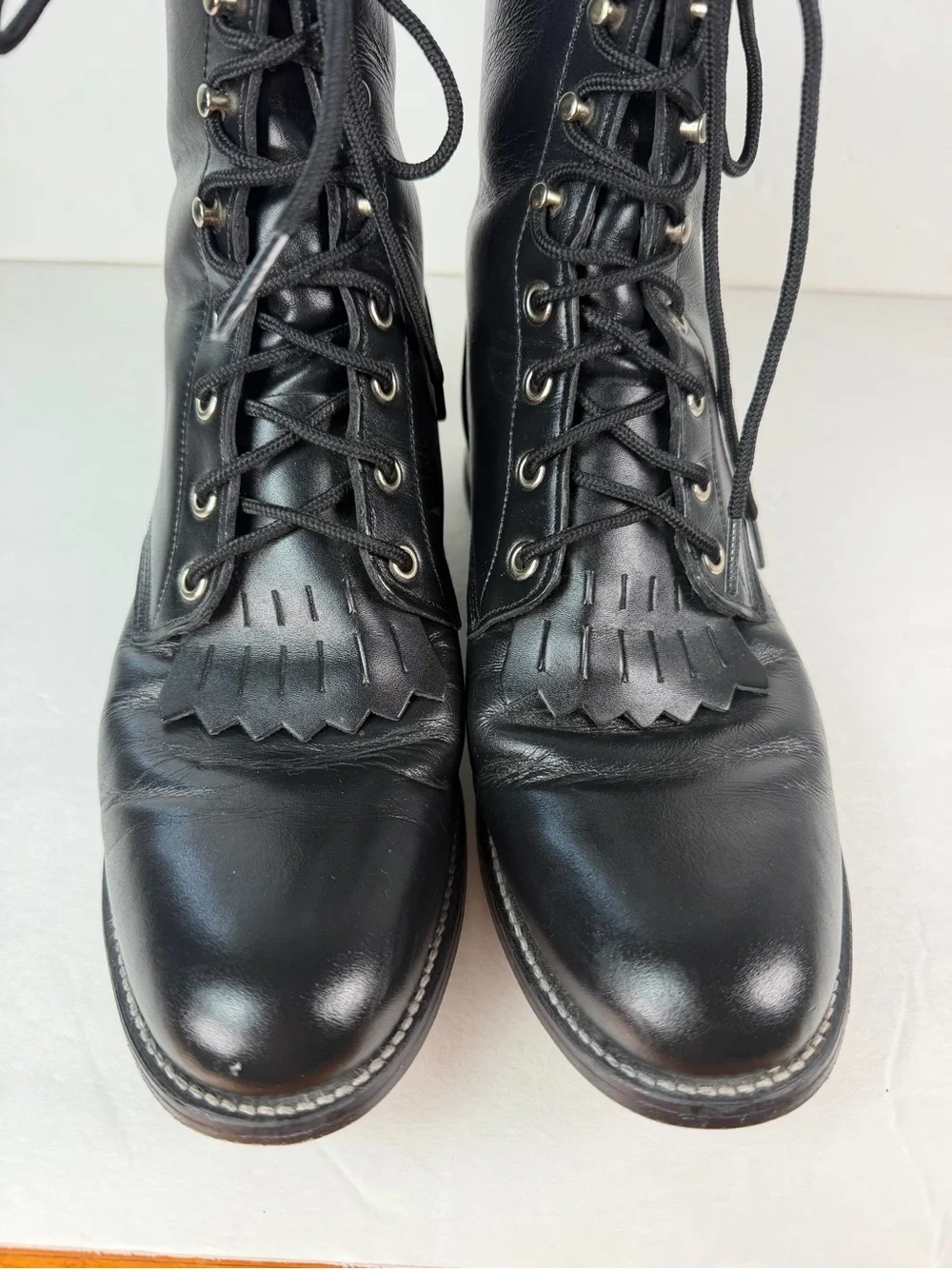 Justin Boots Men’s 9 B Black Leather Lace Up Kiltie Roper Western Boots